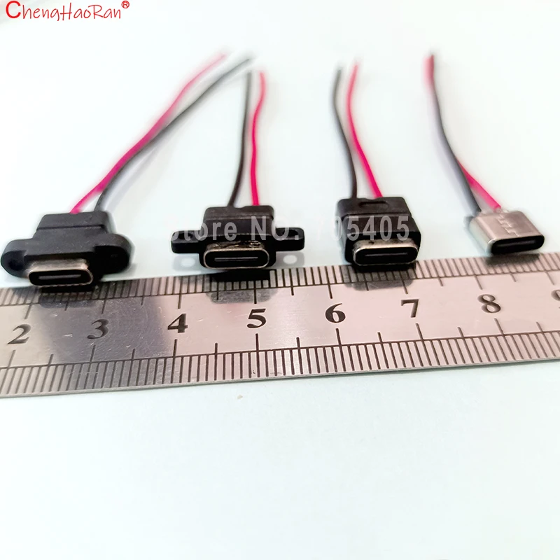 1/5/10/20PCS Type-C 2핀 방수 암 소켓 포트(나사 구멍 포함) 고속 충전 충전 인터페이스 USB 커넥터(케이블 포함)