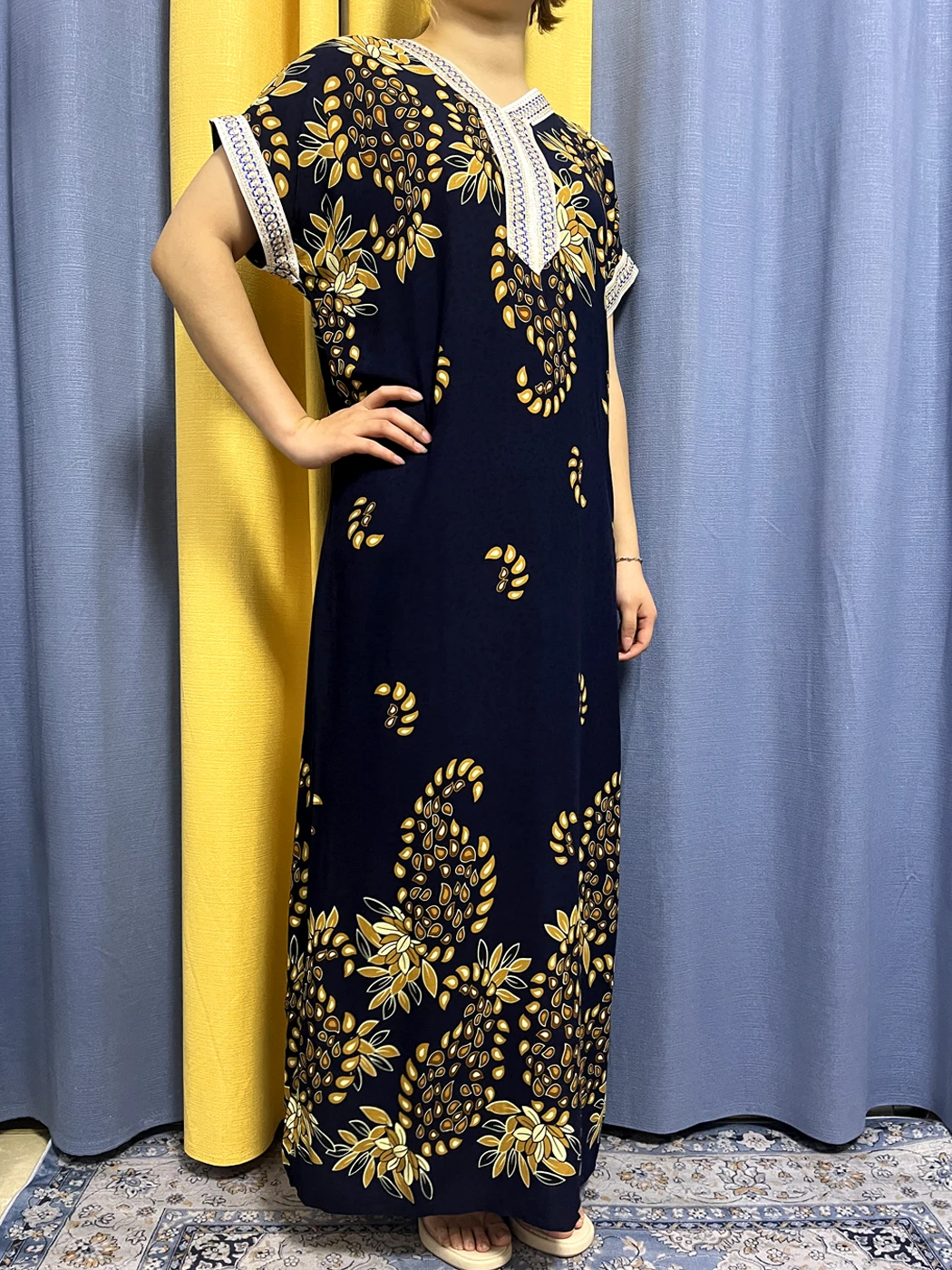 Muslim Abayas For Women 2023 Summer Floral Print Cotton Slim Fit V-neck Femme Robe African Islam Woman Dresses With Headscarf