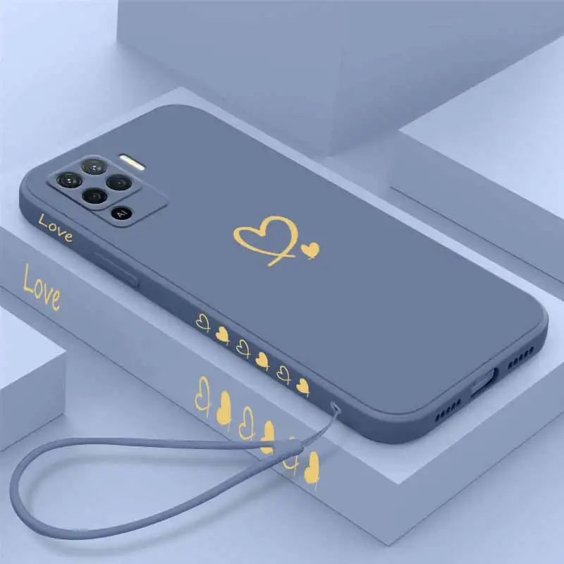 Love Heart Liquid Lanyard Silicone Phone Case