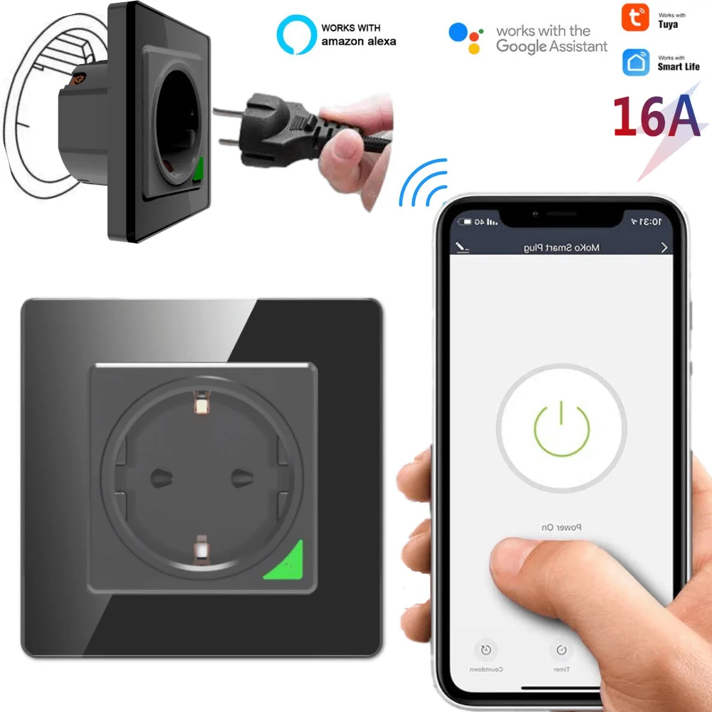 

Умная настенная розетка Tuya с Wi-Fi, 2,4 ГГц, с голосовым управлением, европейская вилка 100 ‑ 240 В, С Alexa Google Home Яндекс. Алиса