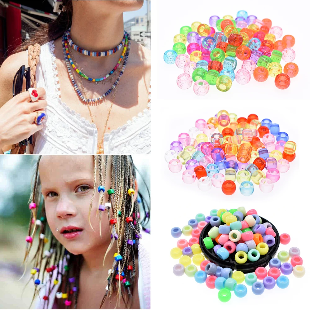 100Pcs 6*9mm Transparent and Colorful Hair Beads Crochet Kids Multicoloured  Braids Dreadlock Beads Rings for Styling Accessories - AliExpress