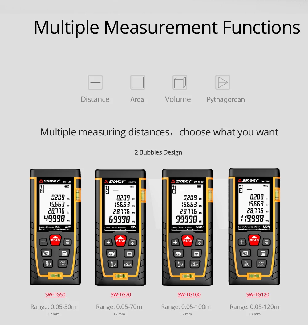 SNDWAY 50M 70m 100m 120m Laser distance meter/laser range finder measure tape la