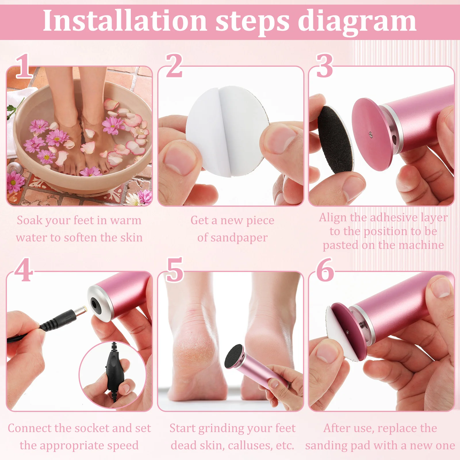 Rechargeable Aluminum Foot File Callus Remover with Adjustable Speed