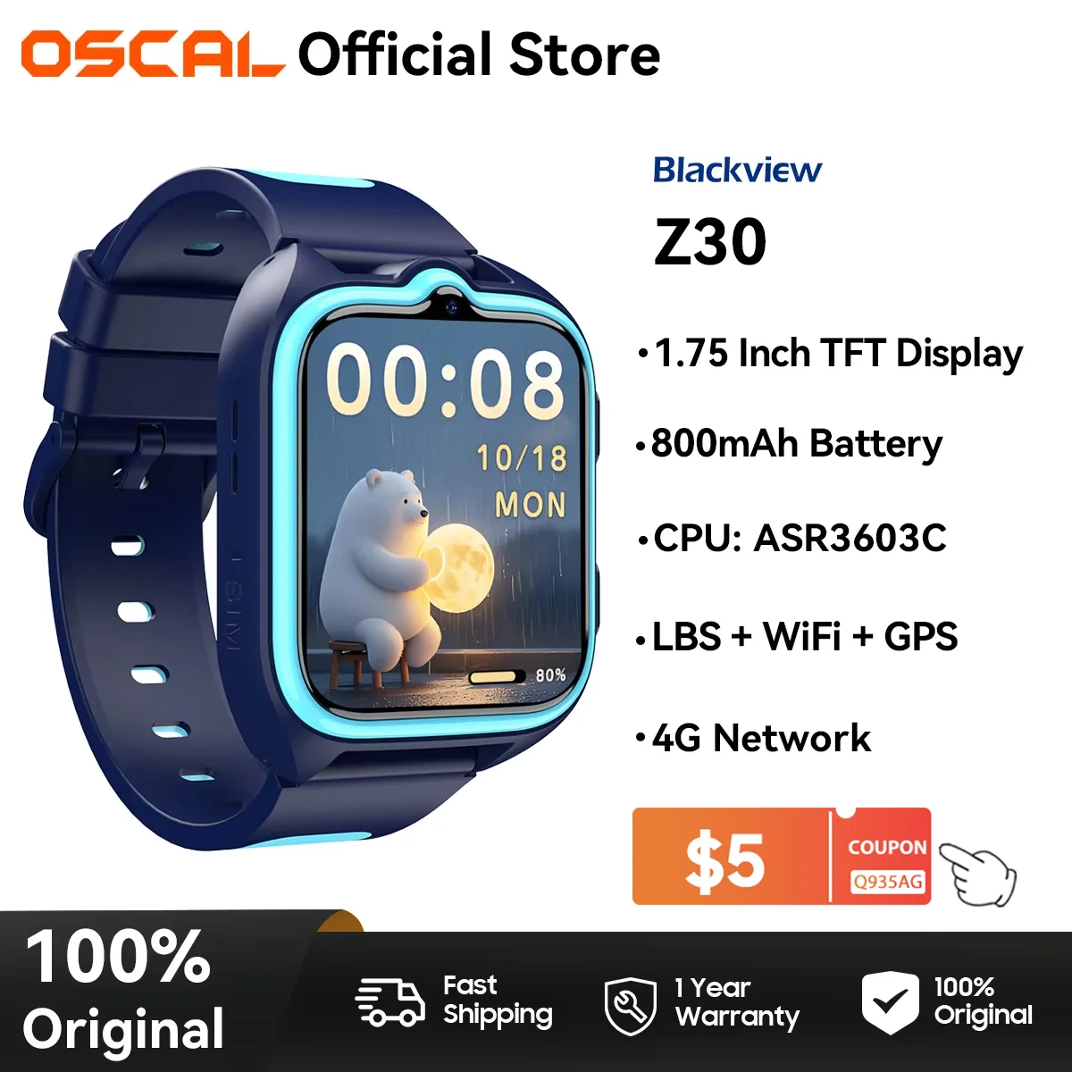 Blackview Z30 Kids Smartwatch, 4G Waterproof Children's Monitor Tracker Watch, SOS Child Sports Digital Watches Video Call Phone