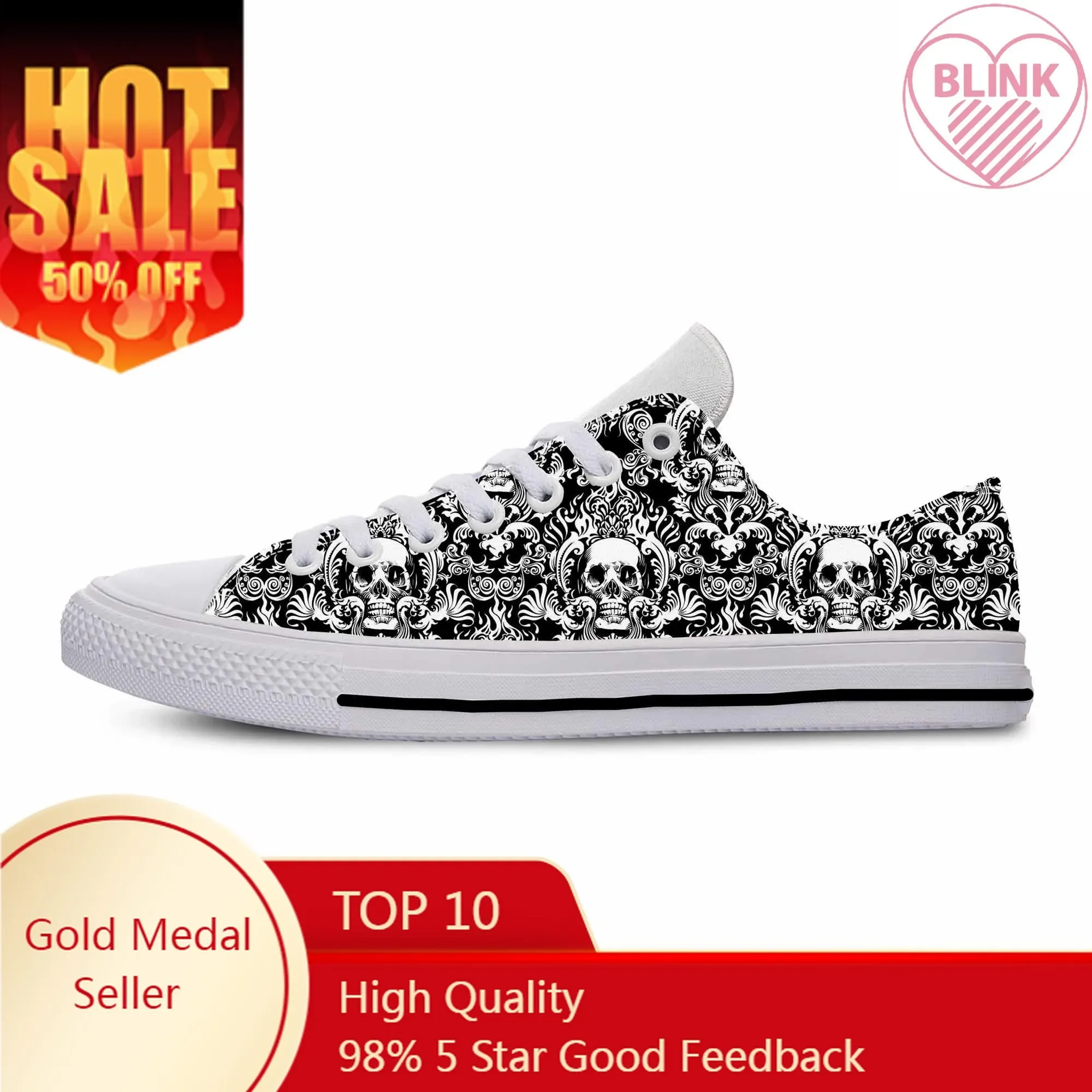 

Sugar Skull Paisley Skeleton Goth Gothic Horror Casual Cloth Shoes Low Top Comfortable Breathable 3D Print Men Women Sneakers