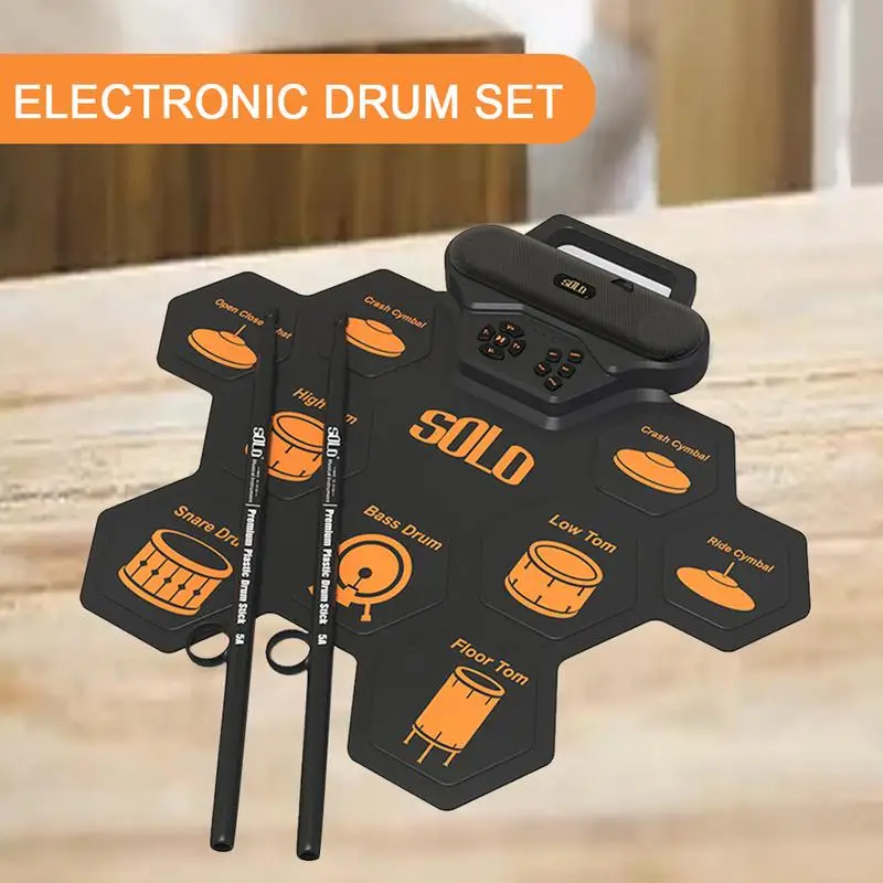 

Tabletop Electric Drum Kit Roll-Up Practice Drum Pad Portable Drum With 2 Pedals And 2 Drum Sticks Drum Pad Machine With 2