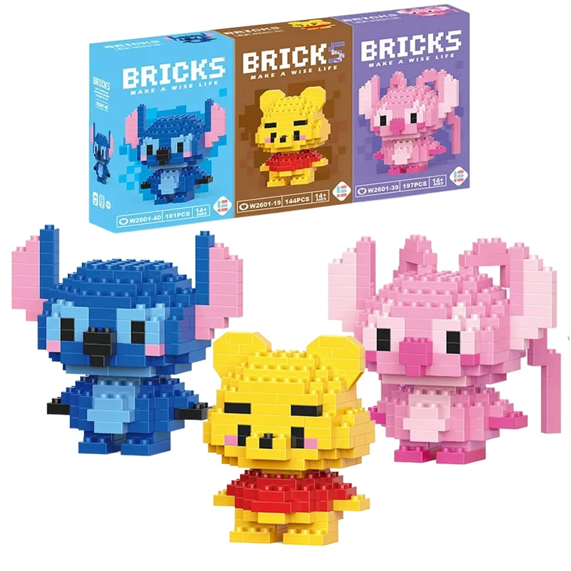 Disney Stitch Pooh Bear Lego Toy Building Blocks Disney Cartoon Character Super Mario Bros building block Toys Birthday Gifts building blocks