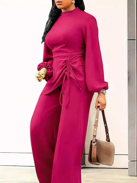 Draped Jumpsuit Plus Size Women Clothing 3xl 4xl Autumn Long Sleeve Casual Jumpsuit Solid Color Elegant Full Length Jumpsuits 1
