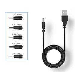 Universal 5 - in - 1 USB to DC Power Charging Cable with Selectable Connectors (Black)