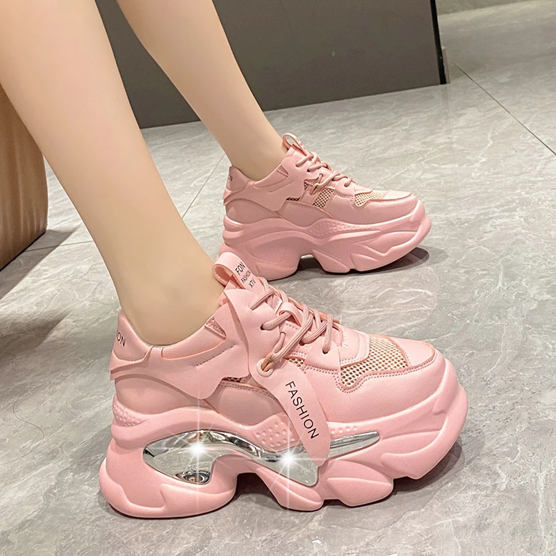 

Women Mesh Chunky Sneakers Summer High Platform Shoes 8CM High Heels Wedges Casual Shoes Woman Breathable Sports Dad Sneakers