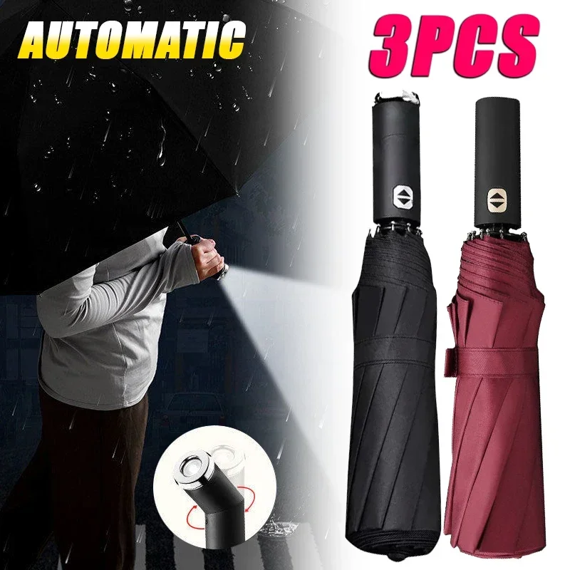 Folding Umbrella Torch Swivelling LED Automatic Sunshade for Men & Women
