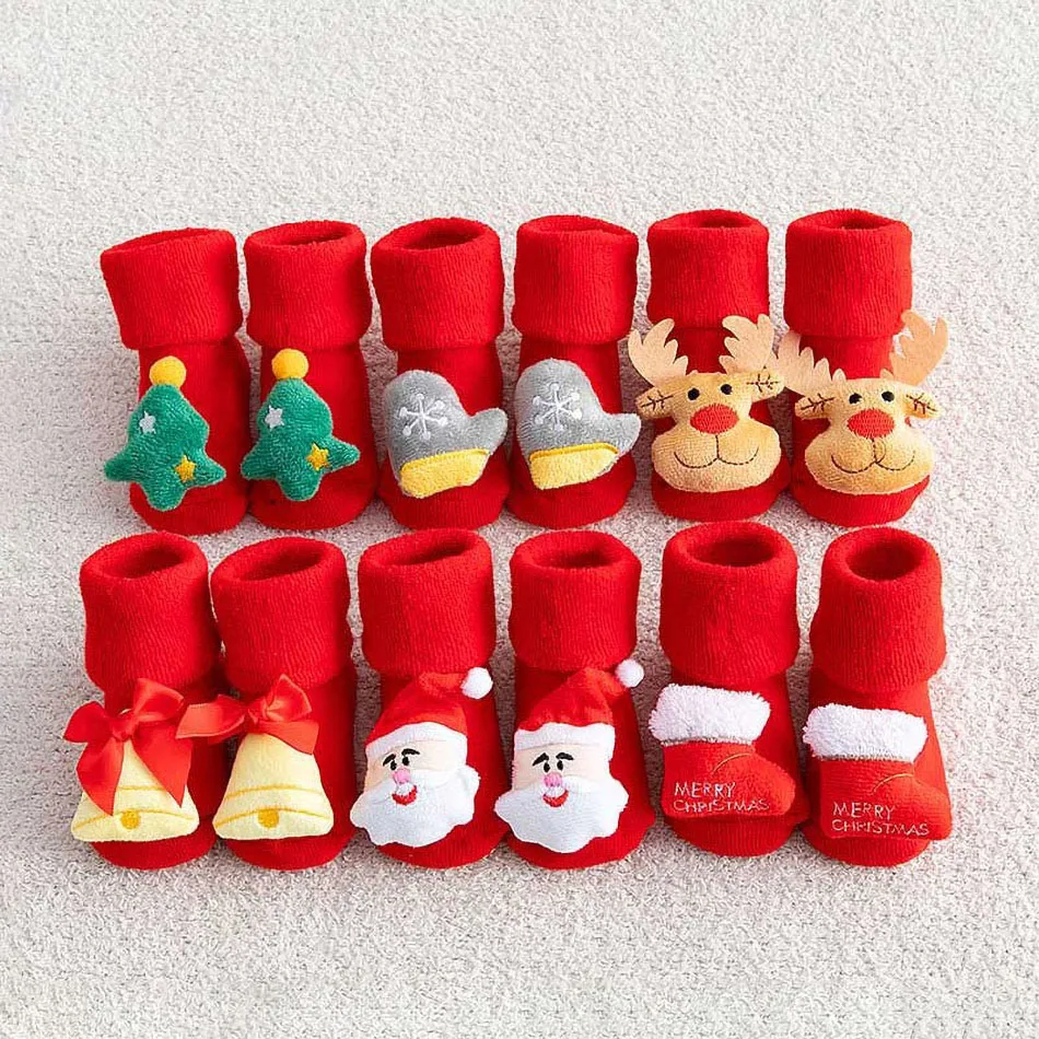 0-3 Years Children Stockings Baby Thickened Terry Xmas Warm Stuff Boy Girl Christmas Winter Clothing Accessories Toddler Socks 6