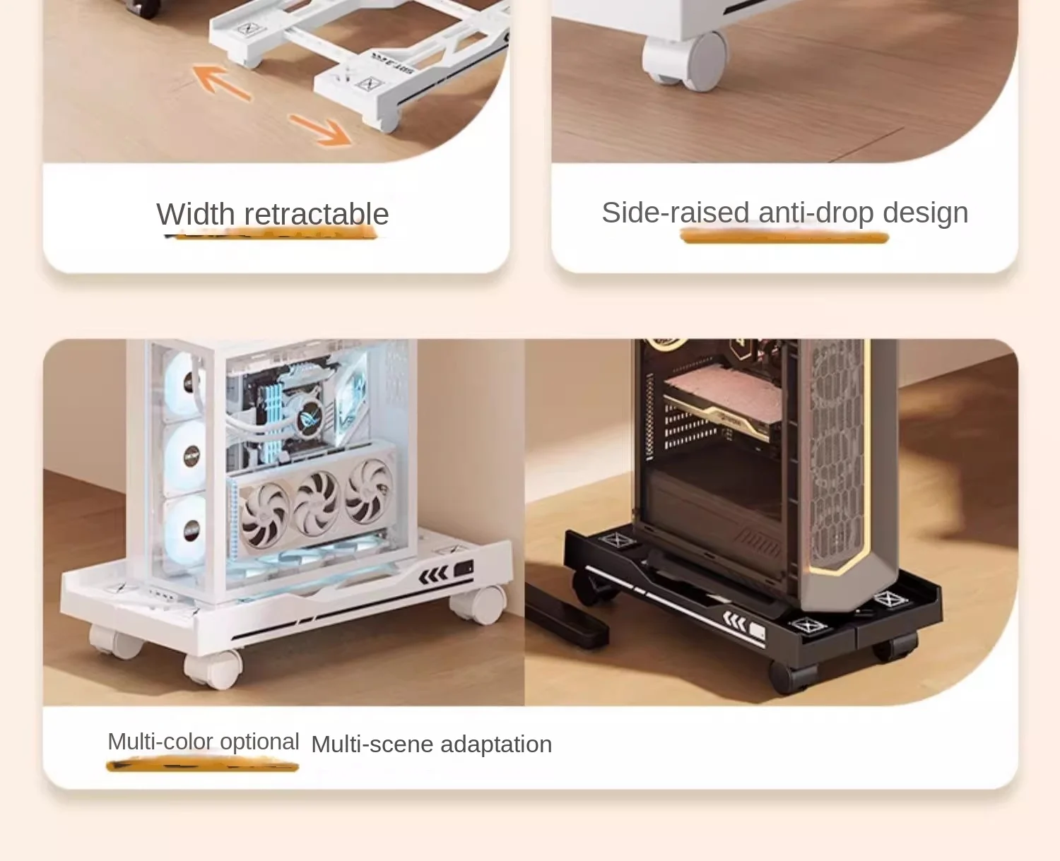 New CPU Stand Adjustable Bracket PC Holder Cart Mobile Computer Tower Stand with Rolling Caster Wheels Adjustable Desktop Stand