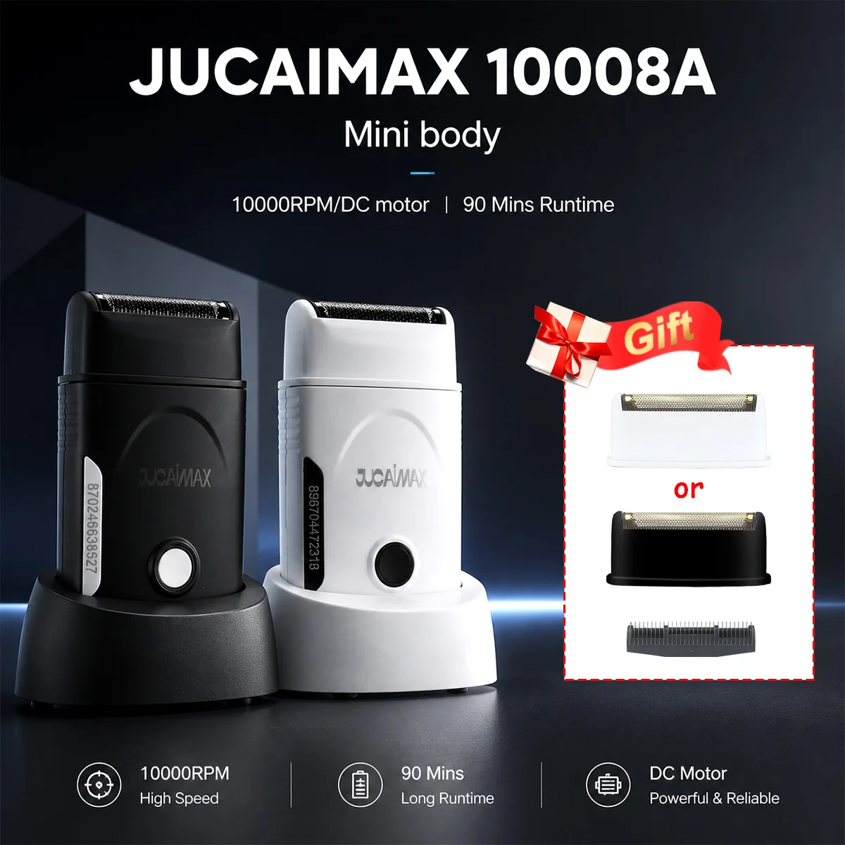 주카이 JC10008A 남성용 미니 바디 수염 트리머(도킹 스테이션 포함) 10000RPM 전기 면도기 전문 포일 면도기 헤어 트..