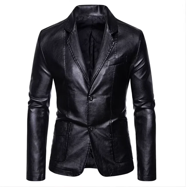 Mens Casual Leather Jacket - 2024 Fashion Slim Fit Coat 5XL BlackKahki