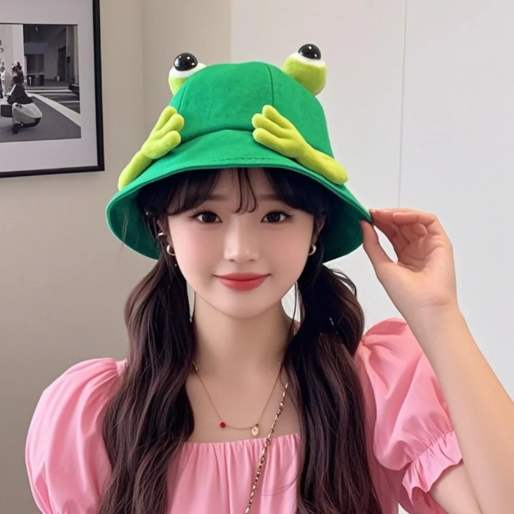 Cotton Big Eyes Frog Bucket Hats for Women and Kids