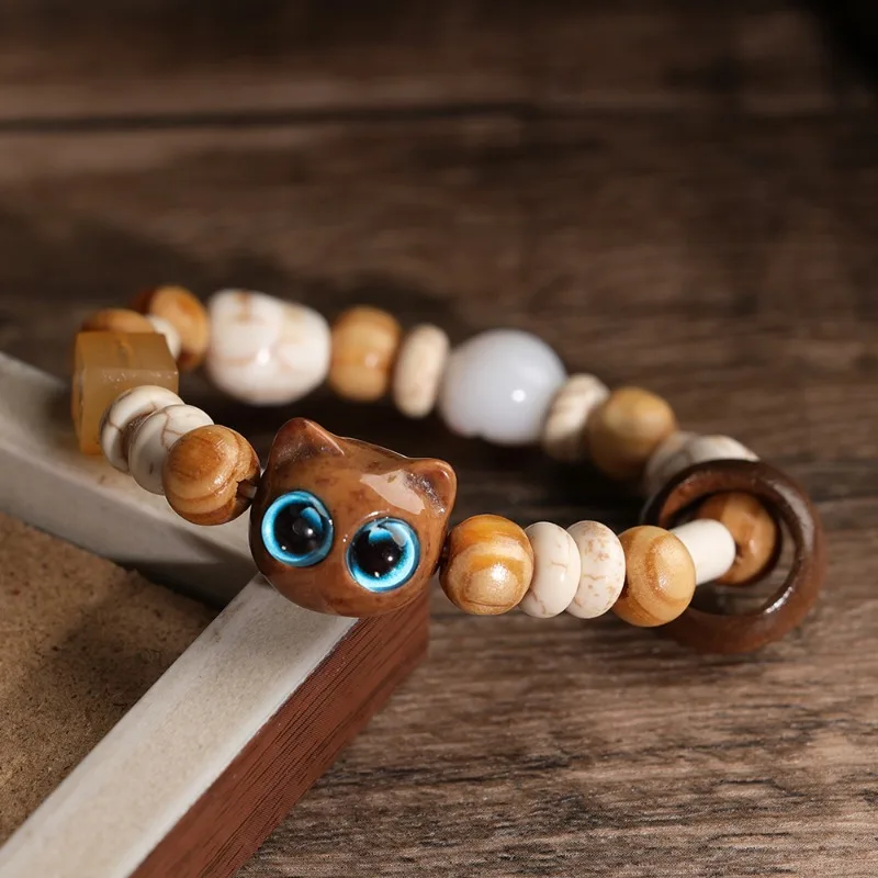 New Lovely Black Cat Bracelet Women Men Cute Cartoon Bangle Funny Animal Beaded Wristband Girls Lovable Handmade Jewelry Gifts