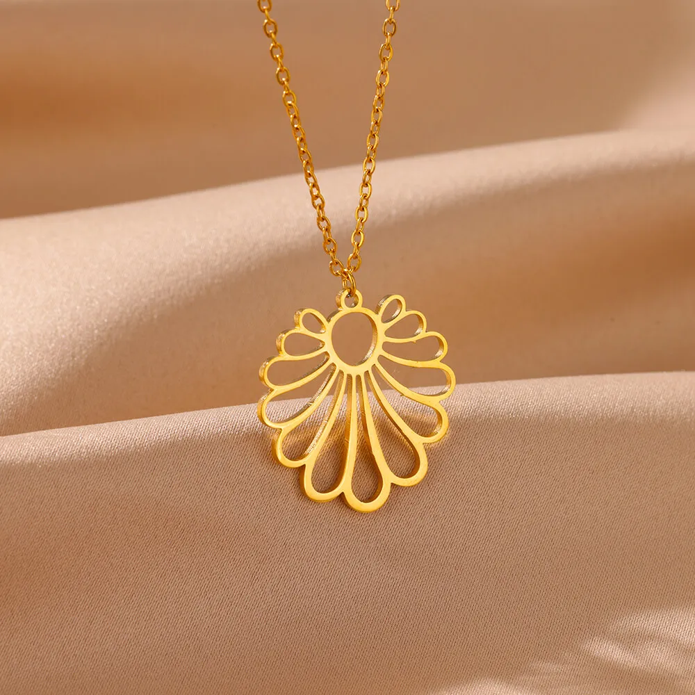 Fashion Sunflower Necklaces Gold Color Stainless Steel Geometric Pendant