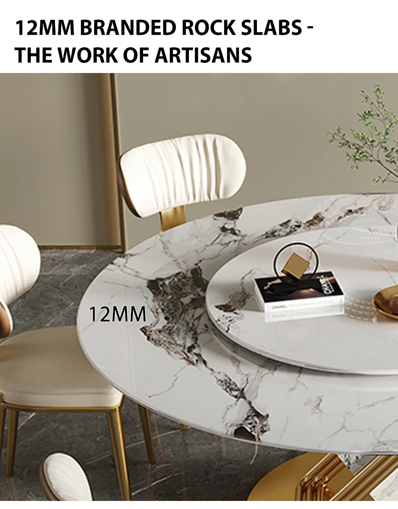 Description Picture 6 of itemStainless Steel Round Table With 360°Rotating Smooth Turntable Designer Rock Slab Kitchen Table Chair Esstisch Dining Furniture