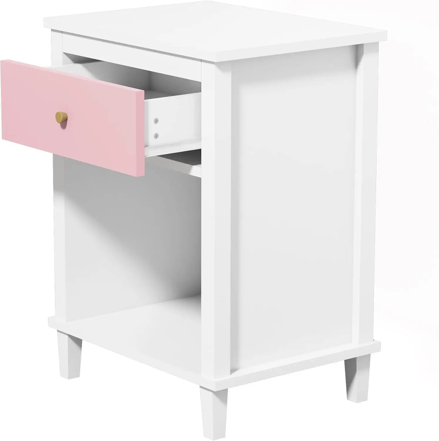 Drawer One Shelf,End Table for Bedroom,Bed Side Table for Kids, Adults,Guest Room Children&rsquo;s Room,Easy Assembly(Pink)
