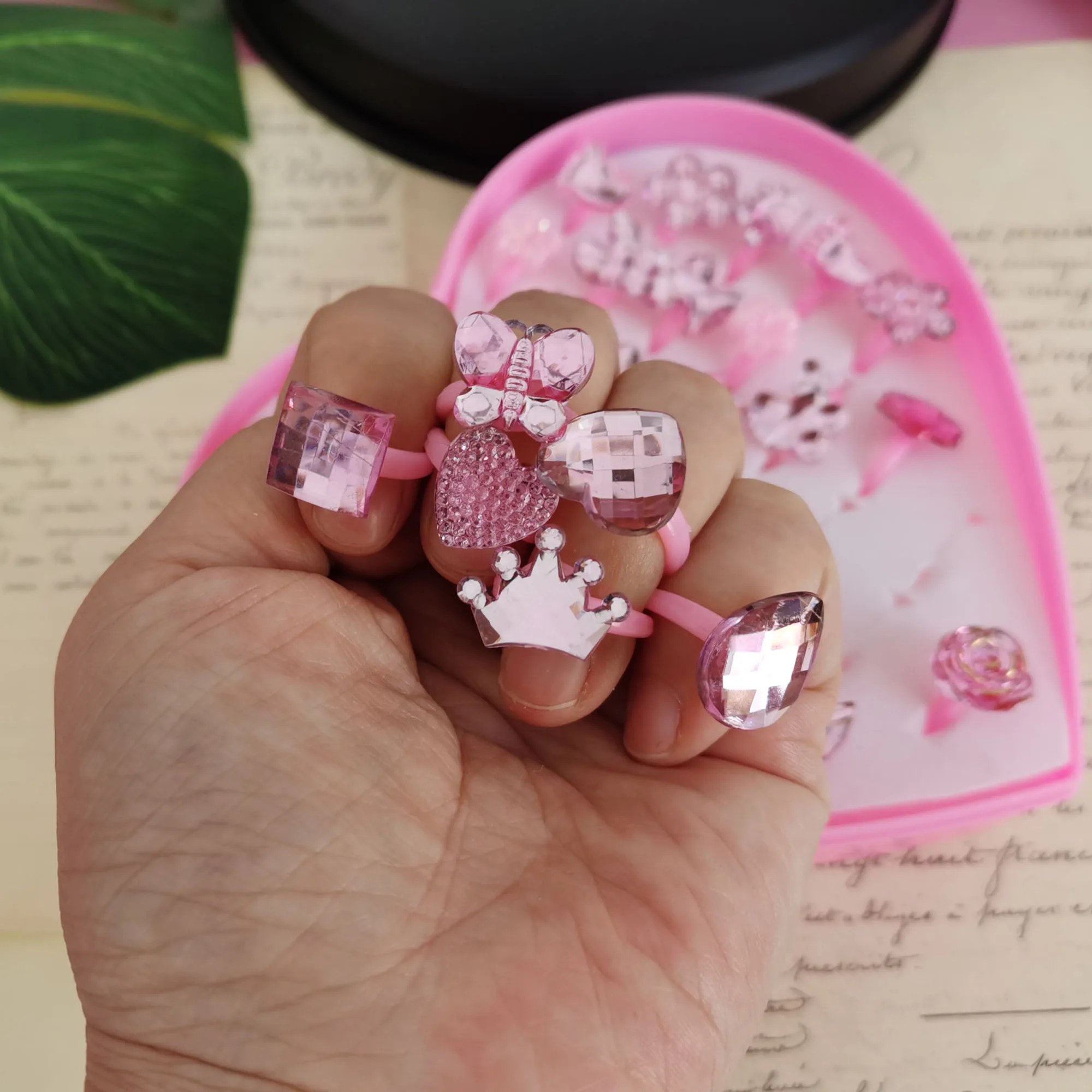 5/12/36Pcs/Lot Children's Cartoon Bow Heart Rings Jelly Color Finger Ring Kid Baby Girl Resin Jewelry Charm Gift Wholesal