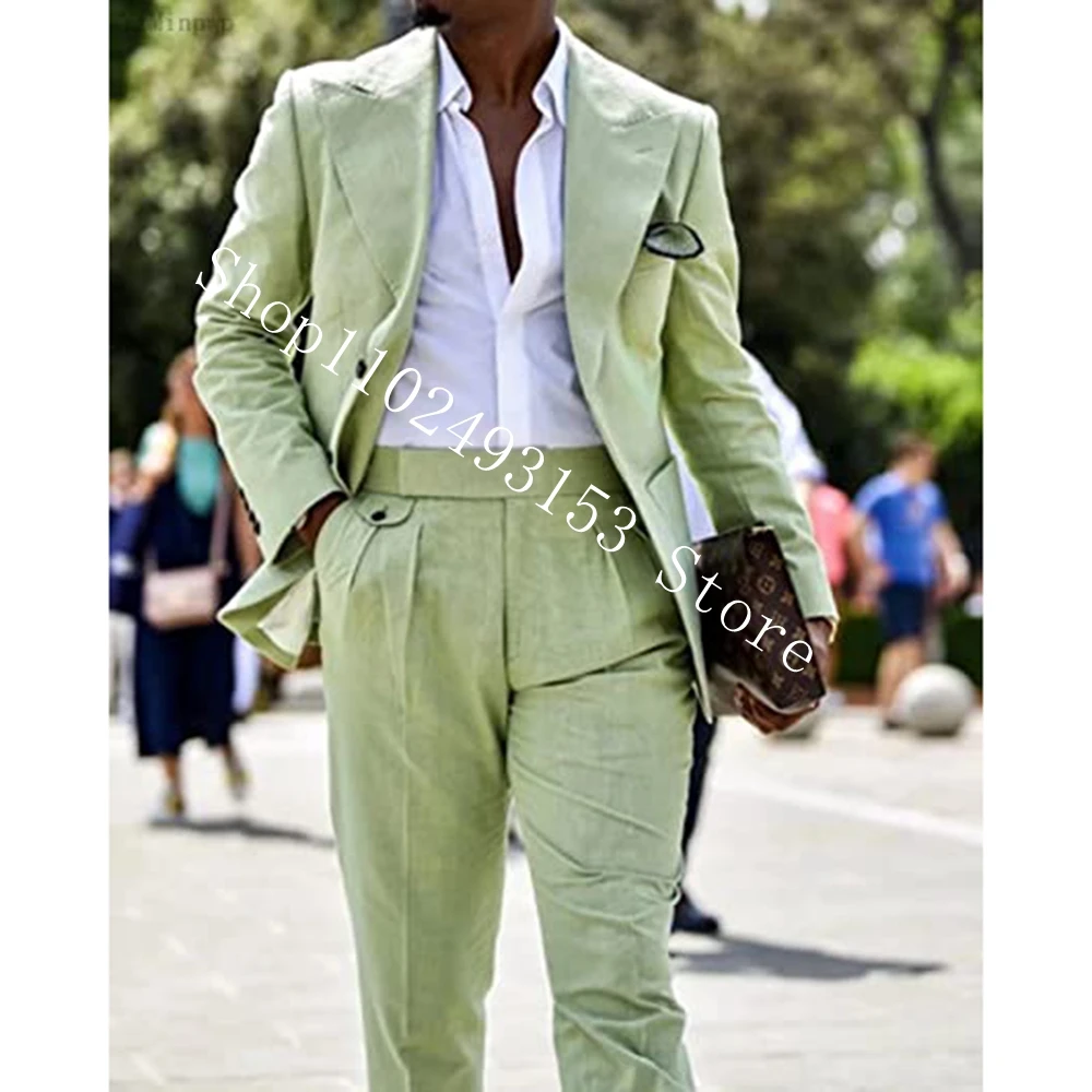 2023 Tailor Made Male Suits Slim Fit Casual Peak Lapel Two Buttons 2 Pieces Best Men Groom Wear Suits Blazer+Pants Costume Homme