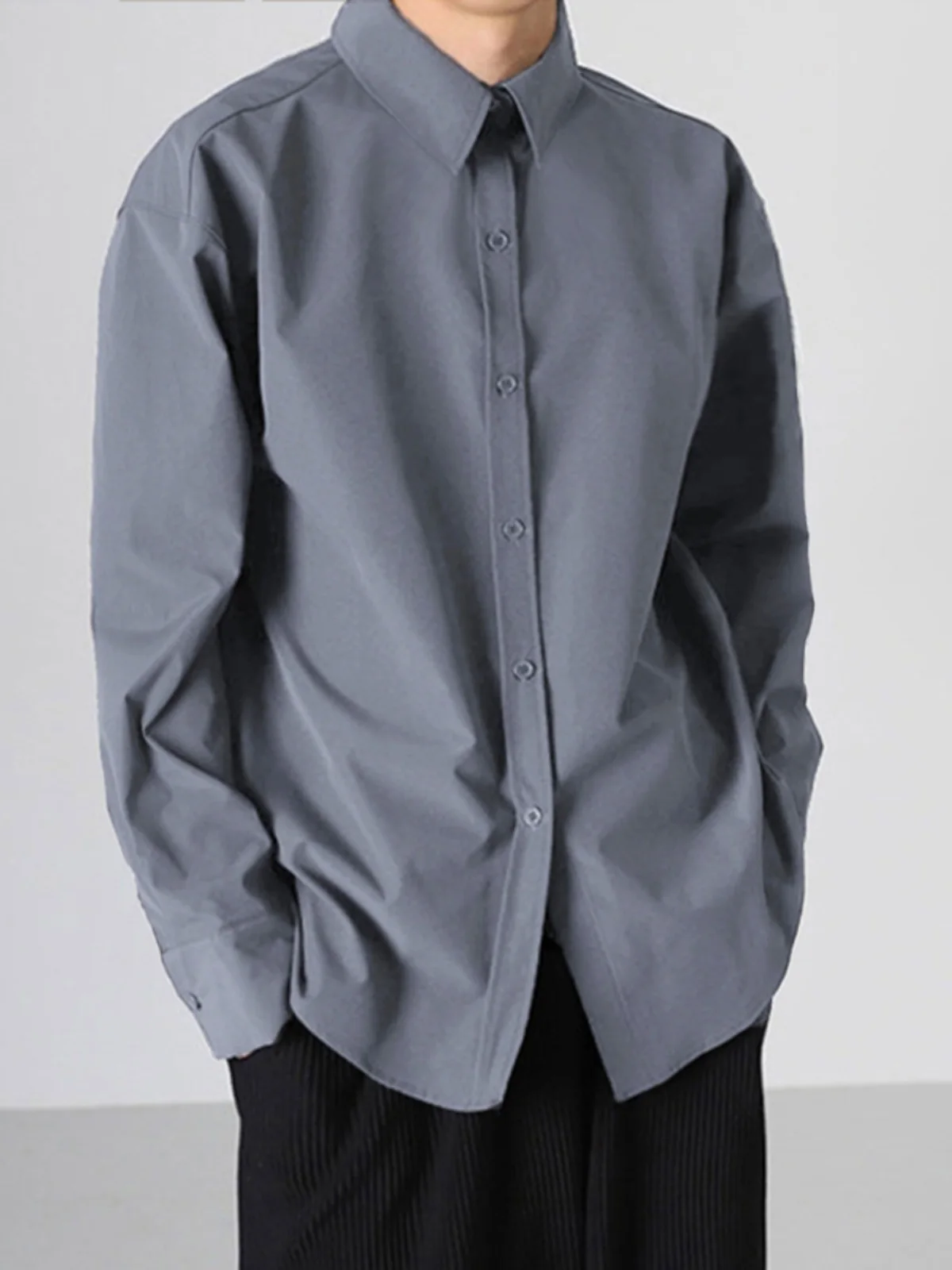 Black Casual Formal Long Sleeve Shirt for Men Spring Autumn Business Wear Iron Free White Outerwear Trendy And Handsome - 3