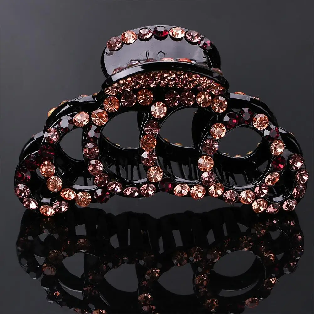 New Fashion Women Crab Hair Claw Clip Elegant Crystal Rhinestone Ponytail Clip Hairpins Hair Styling Accessories Headwear french large crystal rhinestone bow hair tie claw grip double sided luxury hair clip jewelry elastic hair bands hair accessories