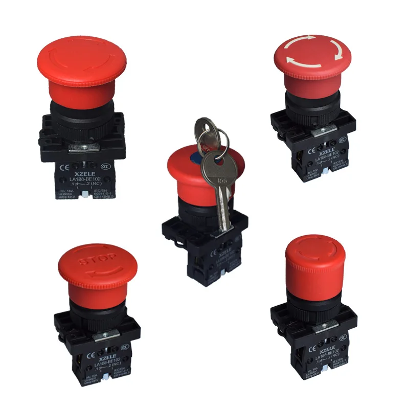 LAY5-ES442(XB2ZB2) 22mm 10A Self Locking Emergency Stop Button Red NC ...