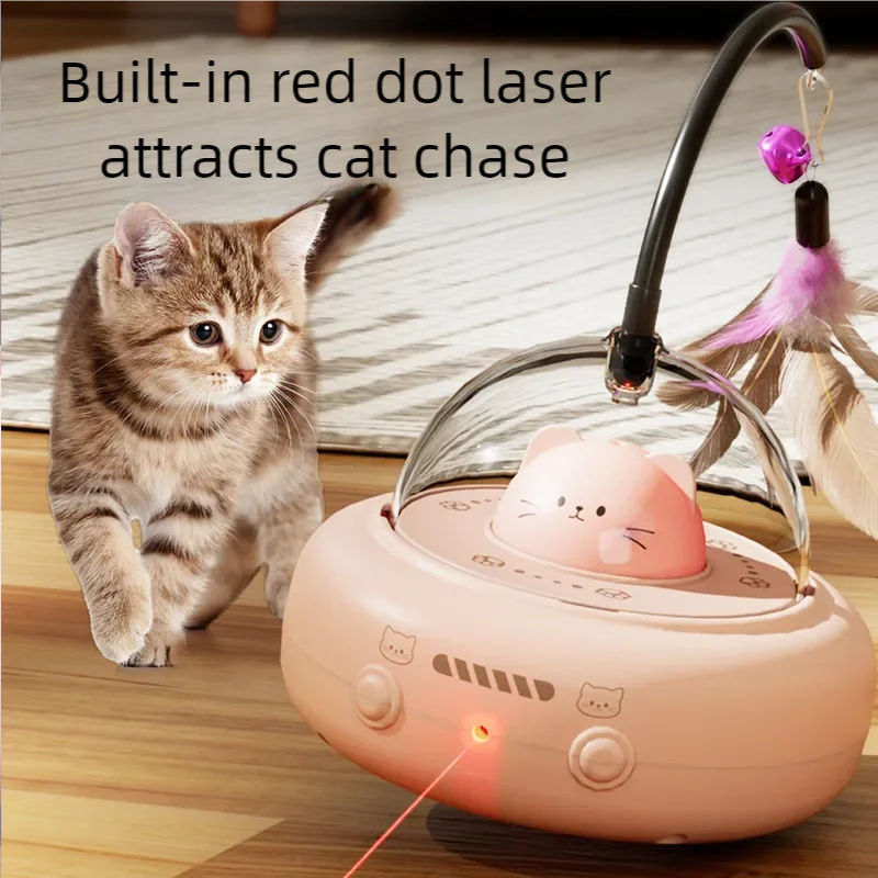 Electric Smart Teaser Cat Toy UFO Cat Teaser Stick With Bell Training Pet Toys Replaceable Feather Interactive Cat Supplies 1