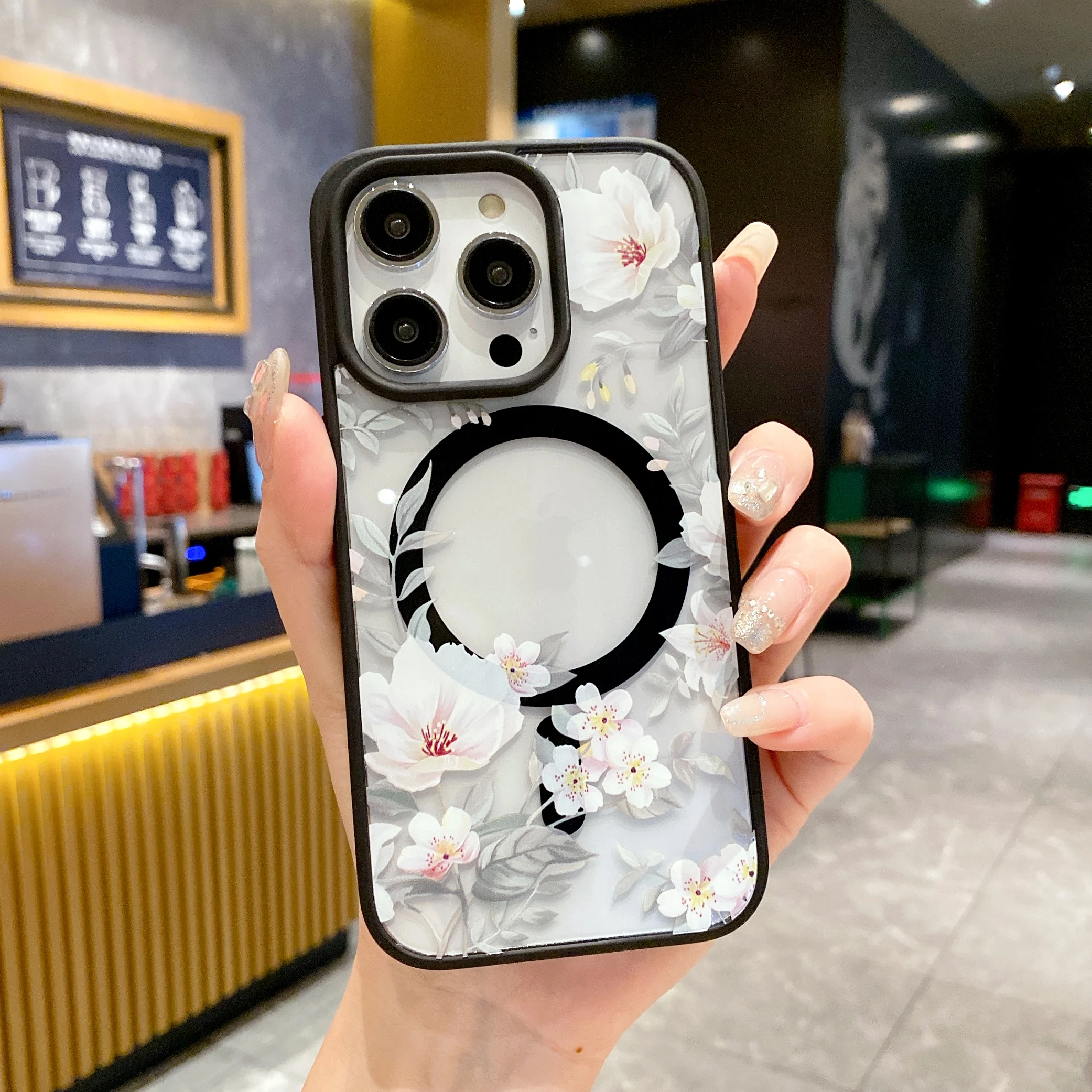 thumbnail image 1 of Flower Magnetic Phone Case For iphone 15 14 13 12 11 Pro Max Wireless Charging Creative Transparent Silicone Cover Back Case, 1 of 5
