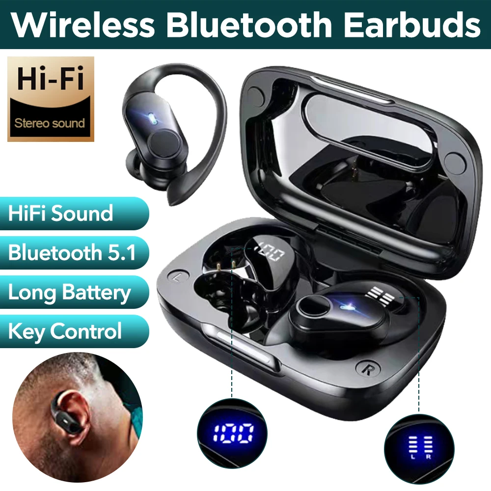 prisa importar Están familiarizados Auriculares TWS inalámbricos con Bluetooth 5,1, originales, impermeables,  con gancho para la oreja, HiFi estéreo, deportivos, para videojuegos, para  Xiaomi y iPhone| | - AliExpress