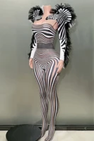STOCK New Fashion Zebra Pattern Jumpsuit Women Singer Sexy Stage Outfit Bar DS Dance Cosplay Jumpsuit Performance Show Costume - Image 2