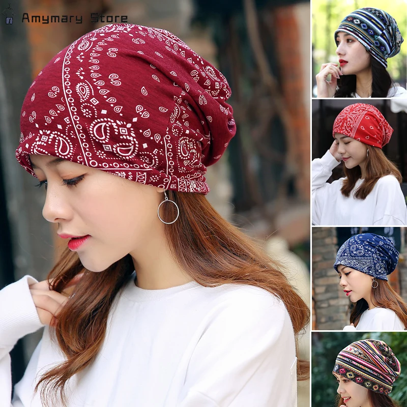 

2024 New 1PCS Women's National Wind Pile Hat Korean Cashew Flower Print Hat Outdoor Sports Casual Fashion Headdress Scarf Hat