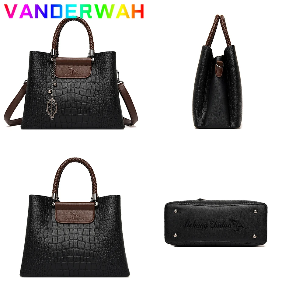 Merk Lederen 3 Lagen Alligator Crossbody Tas Voor Vrouwen Vrouwelijke Schouder Messenger Sac Luxe Designer Dames Handtassen