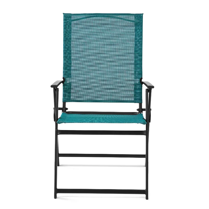 Mainstays Greyson Square Set of 2 Outdoor Patio Steel Sling Folding Chair, Teal balcony furniture  outdoor bench