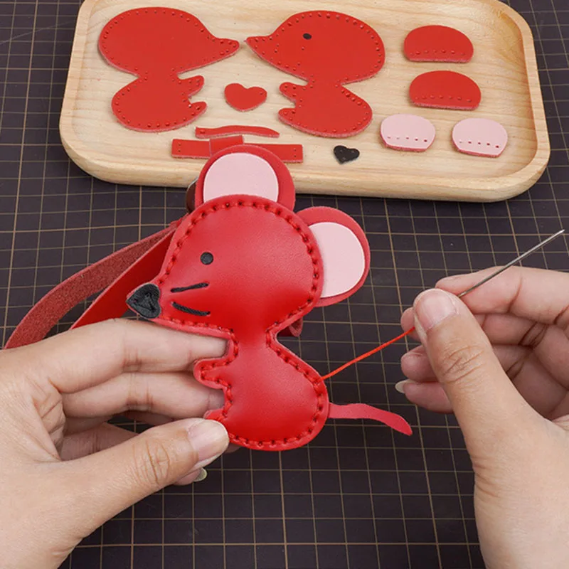 Leather Mouse Pendant Ornament DIY Material Sewing Handmade Semi-finished products LeatherCraft Accessories