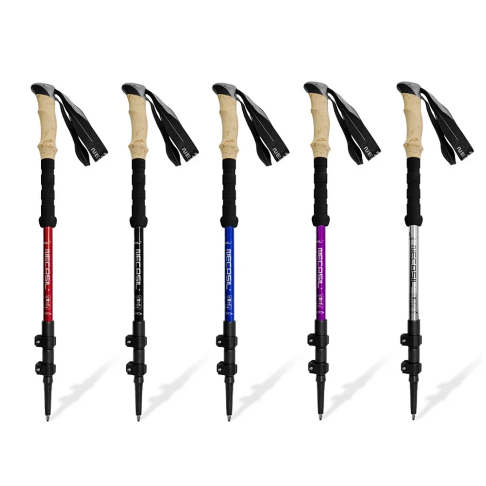 1Pc 3-Section Trekking Poles Walking Sticks Alpenstock Telescopic Ultralight Premium Adjustable with Quick Lock Hiking Cane