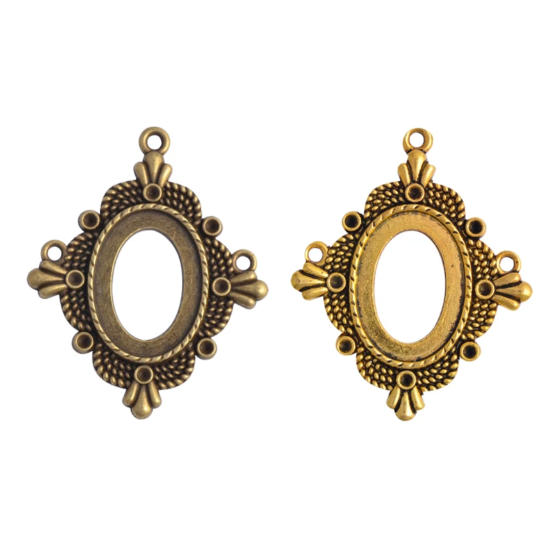 

10pcs 18x25mm Inner Size Vintage gold Bronze Flowers Style Cameo Cabochon Base Setting Charms Pendant necklace findings