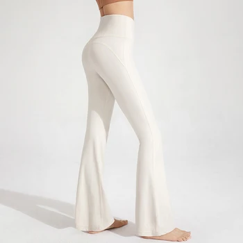 Pantaloni da yoga da corsa all'aperto casual da donna con fondo a campana elastico per esercizi di fitness a vita alta nuda 1