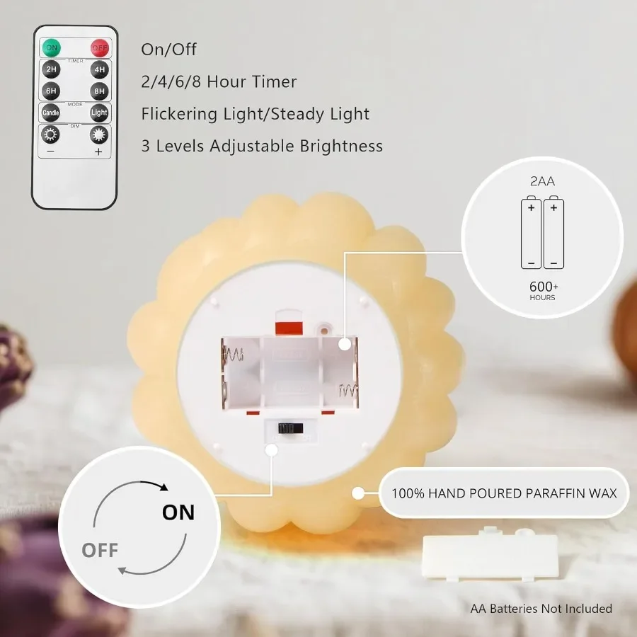 Fall Decorations for Home Flickering Flameless Wax Pumpkin LED Candle with Timer Remote Control Thanksgiving Gifts Autumn Farmh