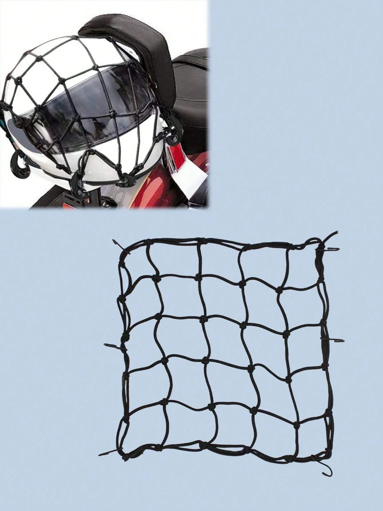 30x30cm elastisches Gepäcknetz (mit Haken), robustes Stretchnetz, passend für Motorrad/Fahrrad/Elektroroller (Rücksitz/Tank), Kraftstofftanknetz – Detail 12