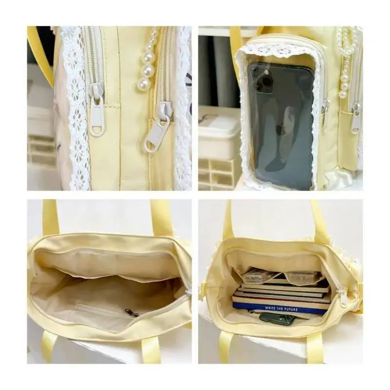 Y2k New Sweet Ita Shoulder Bag Lolita Girl Transparent Crossbody Bag Women Large Capacity Lace Tote Bag Cute DIY Display Handbag 6