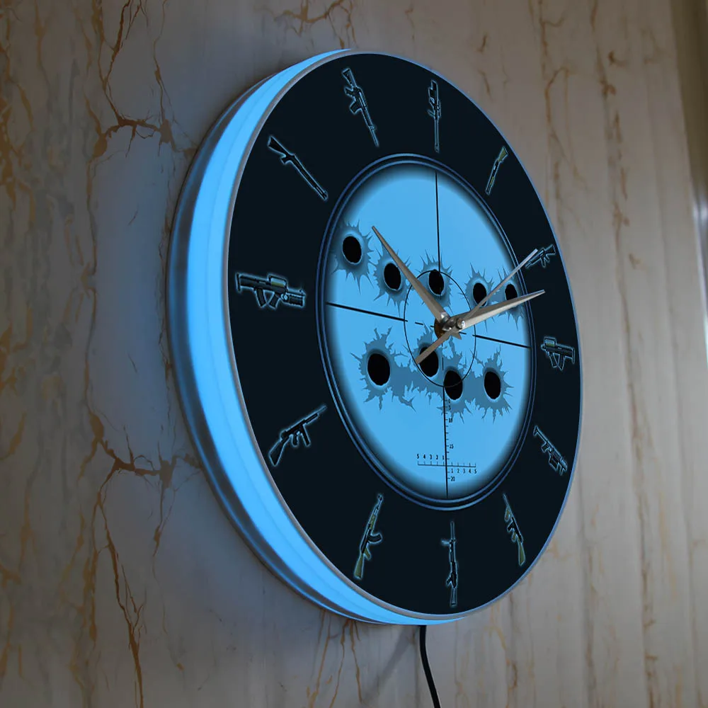 Sniper Sight With Bullet Holes Military Wall Art Hanging Wall Watch Variety of Weapon Guns Wall Clock Man Cave Army Wall Decor 5