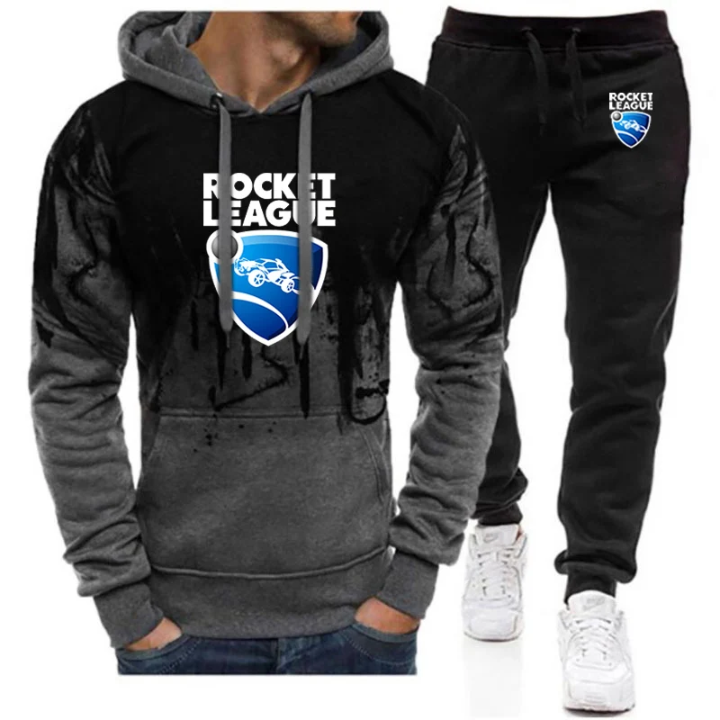 

2023 men's new rocket league spring and autumn hoodie+sweatpants two-piece gradient hoodie leisure sweatpants suit jacket