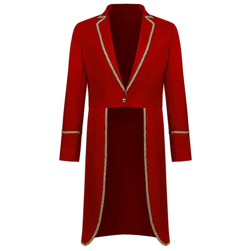 Medieval Style Men's Retro Mid-Length Punk Coat with Gold Trim Trench for Halloween Cosplay in Red Green Purple Trench Jacket