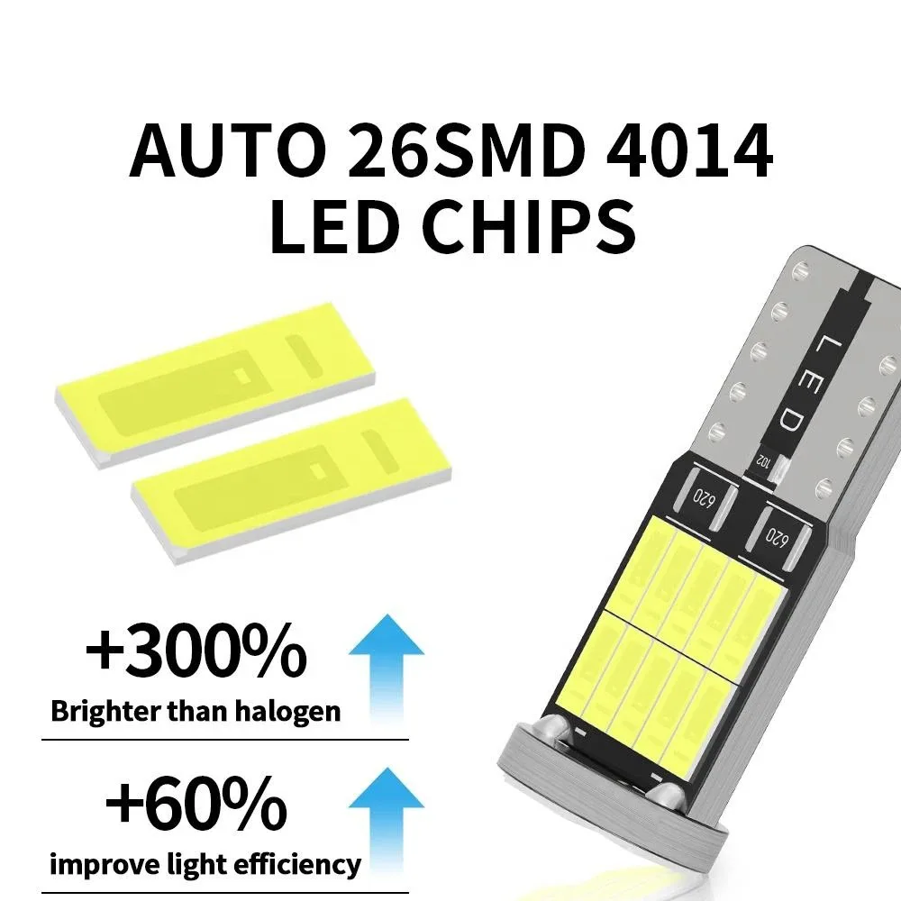 10개입 W5W T10 LED 전구 캔버스 4014 26SMD 6000K 168 194 LED 5w5 자동차 실내 돔등 독서등 번호판등 시그널 램프