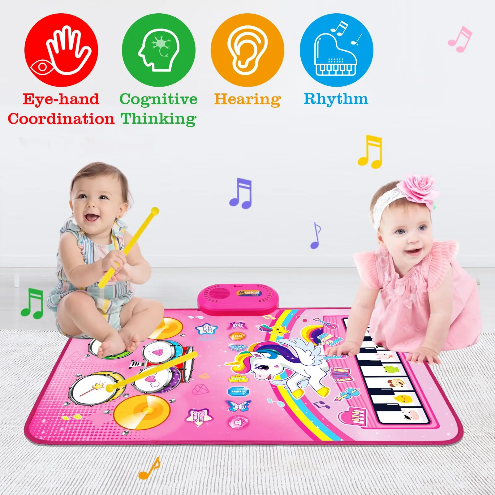 Baby Musical Mat Toddler Toys 3 in 1 Piano Drum Animal Touch Unicorn blanket Toys Babies Birthday Gifts for 0-3 Year Boys Girls 6