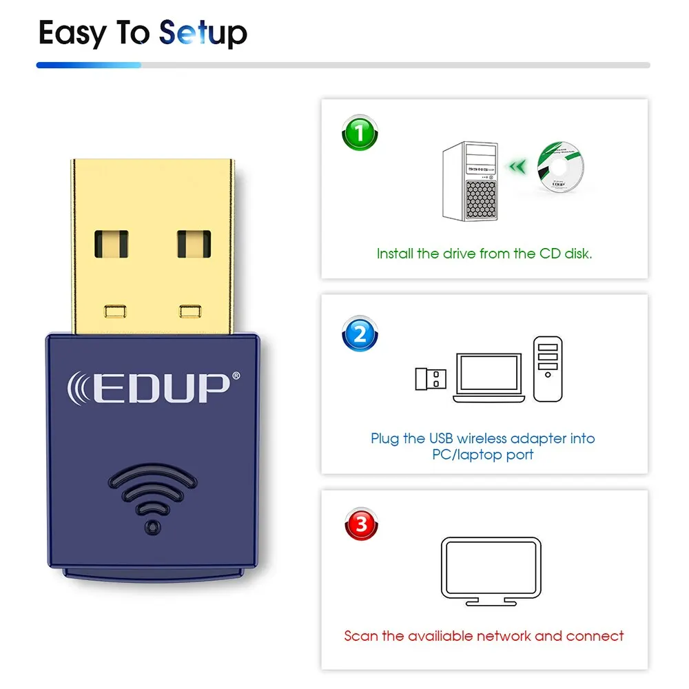 EDUP Mini WiFi Adapter 150Mbps WiFi Wireless Network Card Bluetooth4.0 USB2.0 WiFi Ethernet Stable Signal Adapter for PC Laptop — view 6