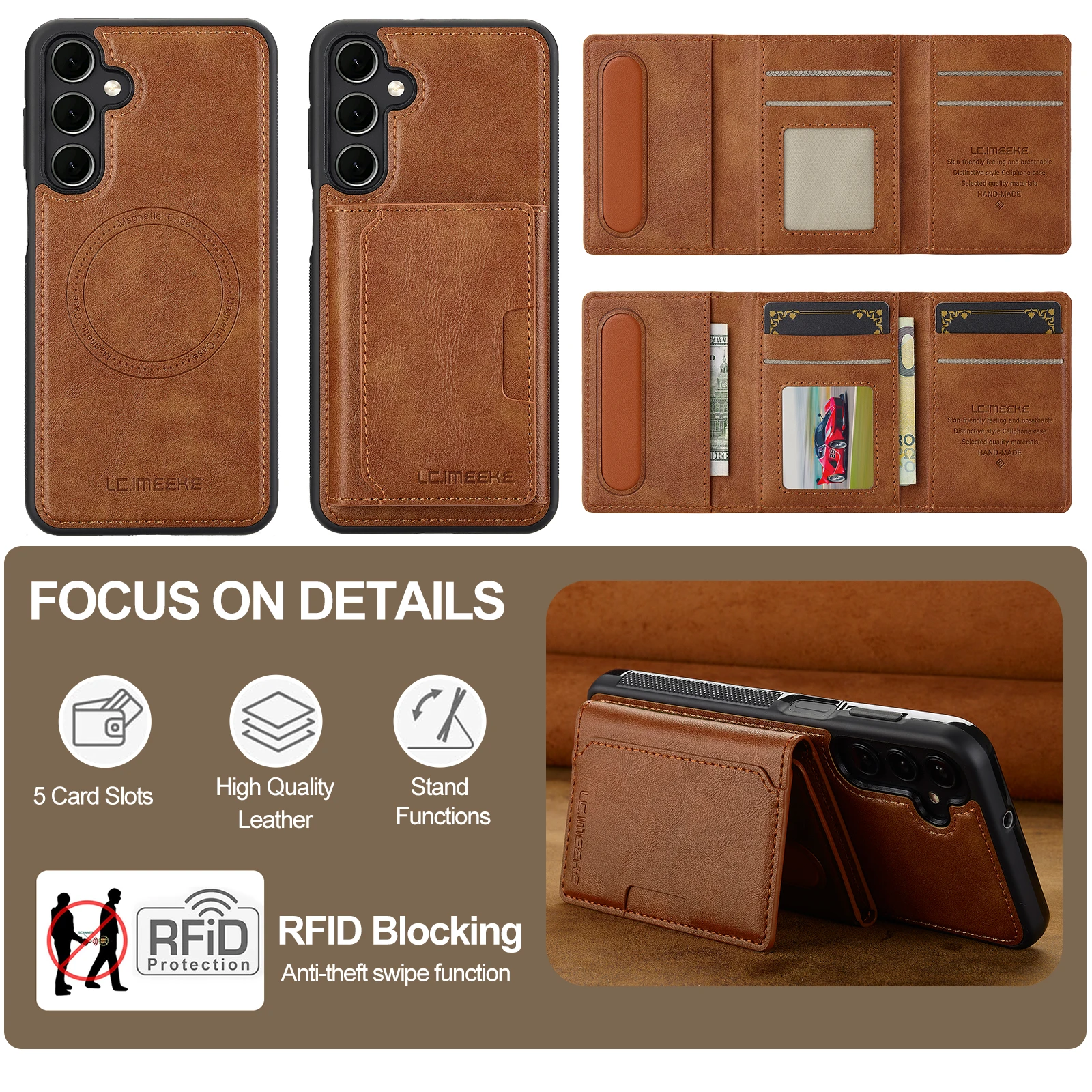 Premium Detachable Magnetic Wallet Stand Case - PU Leather Cover